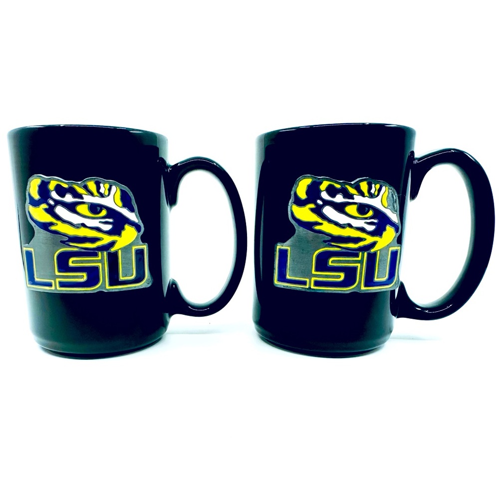 TWO LSU Tigers pop out logo 15oz Black Ceramic Mug